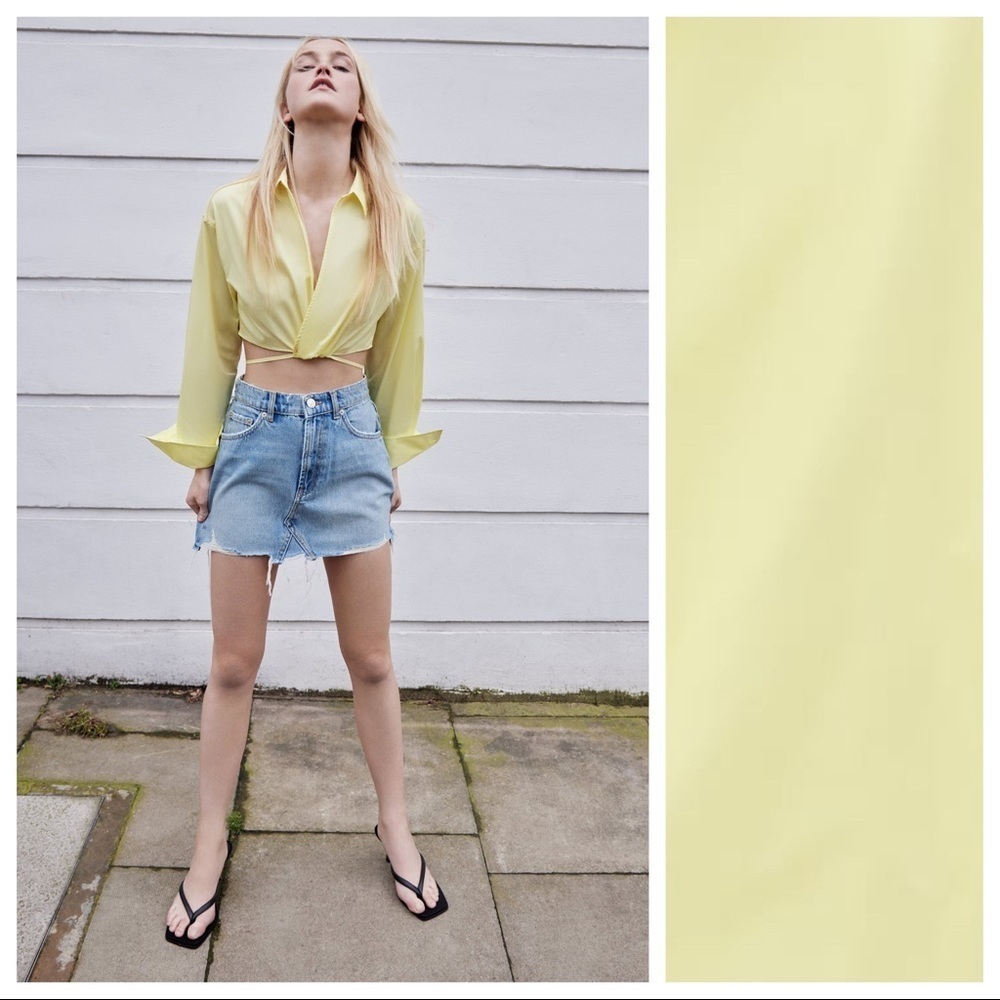 NWT. Zara Yellow Cropped Poplin Shirt. Size XL.